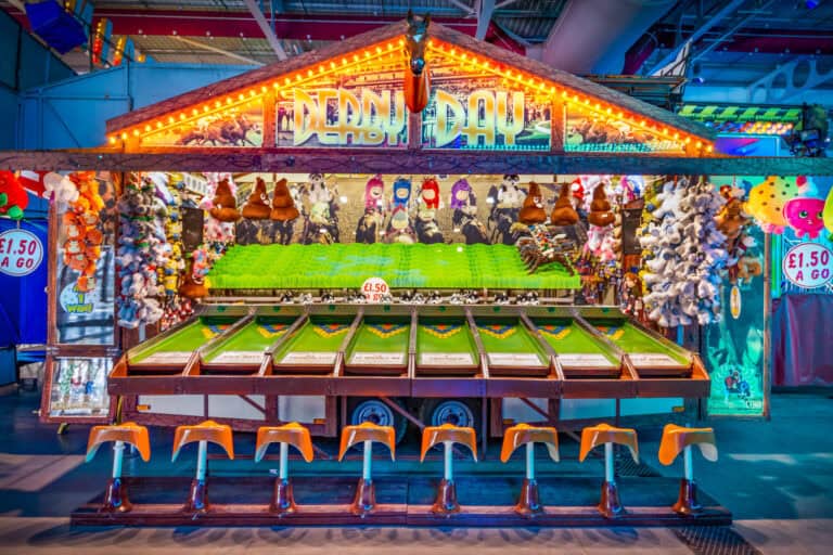 A carnival game with stools.